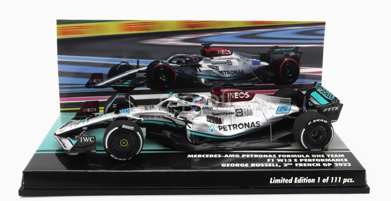 Minichamps Mercedes gp F1 W13e Team Mercedes-amg Petronas F1 N 63 3rd France Gp 2022 George Russell 1:43 Stříbrná Zelená