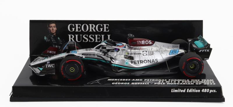 Minichamps Mercedes gp F1 W13e Team Mercedes-amg Petronas F1 N 63 Pole Position Hungarian Gp 2022 George Russell 1:43 Stříbrná Zelená