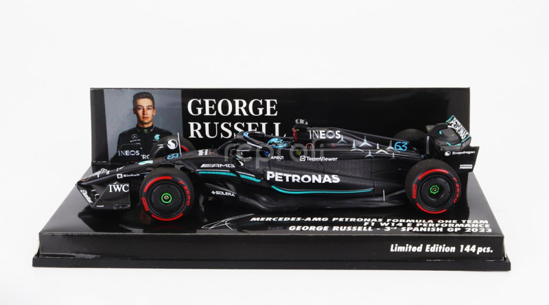 Minichamps Mercedes gp F1 W14 Team Mercedes-amg Petronas Formula One N 63 3rd Spain Gp 2023 George Russell 1:43 Matt Black