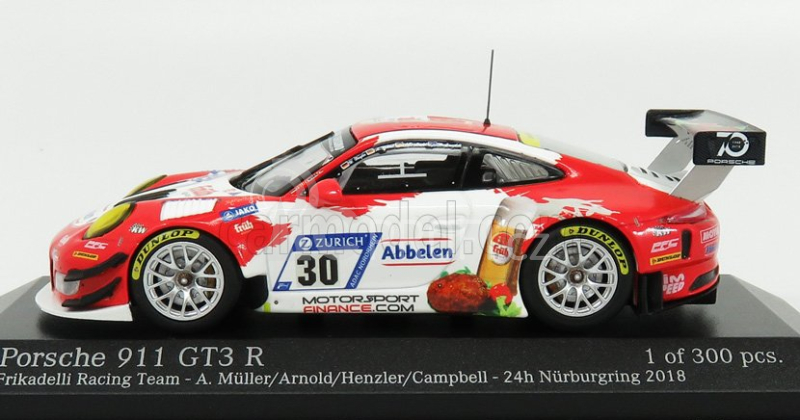 Minichamps Porsche 911 991 Gt3r Frikadelli Racing Team N 30 1:43, červenobílá