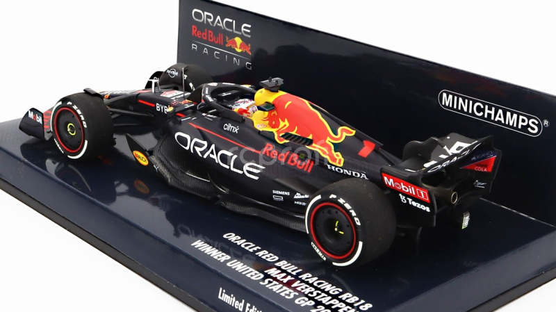 Minichamps Red bull F1  Rb18 Team Oracle Red Bull Racing N 1 Winner Austin Usa Gp World Champion 2022 Max Verstappen 1:43 Matná Modrá Žlutá Červená