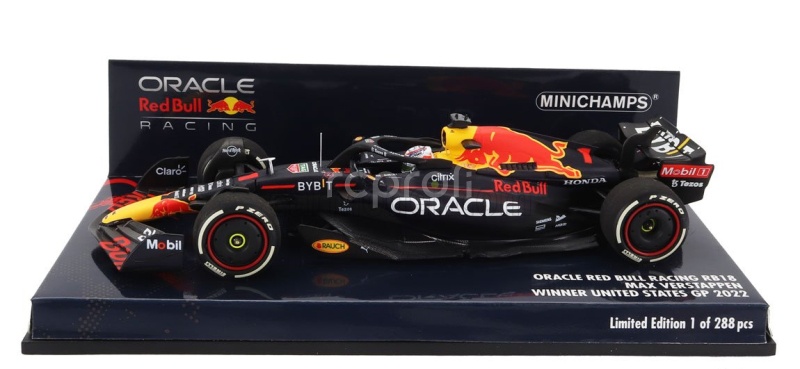 Minichamps Red bull F1  Rb18 Team Oracle Red Bull Racing N 1 Winner Austin Usa Gp World Champion 2022 Max Verstappen 1:43 Matná Modrá Žlutá Červená