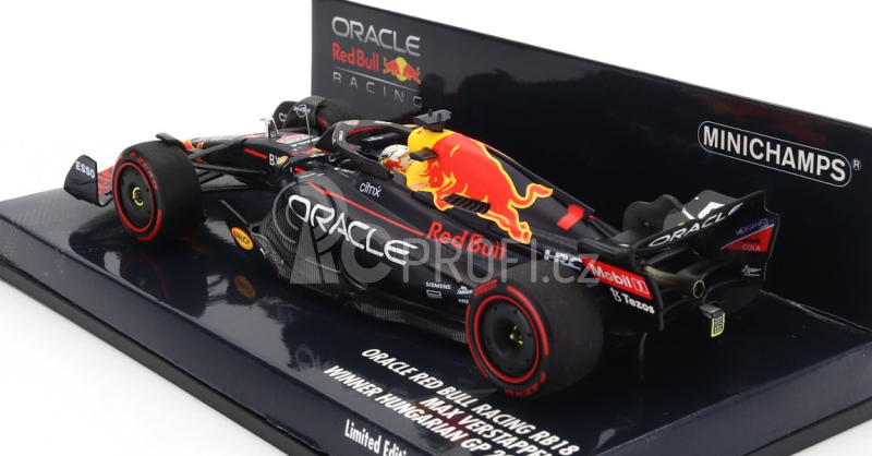 Minichamps Red bull F1  Rb18 Team Oracle Red Bull Racing N 1 Winner Hungarian Gp World Champion 2022 Max Verstappen 1:43 Matná Modrá Žlutá Červená