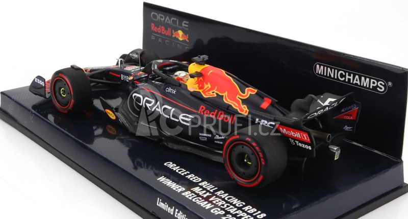 Minichamps Red bull F1  Rb18 Team Oracle Red Bull Racing N 1 World Champion Winner Belgium Gp 2022 Max Verstappen 1:43 Matná Modrá Žlutá Červená