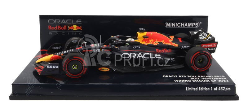 Minichamps Red bull F1  Rb18 Team Oracle Red Bull Racing N 1 World Champion Winner Belgium Gp 2022 Max Verstappen 1:43 Matná Modrá Žlutá Červená