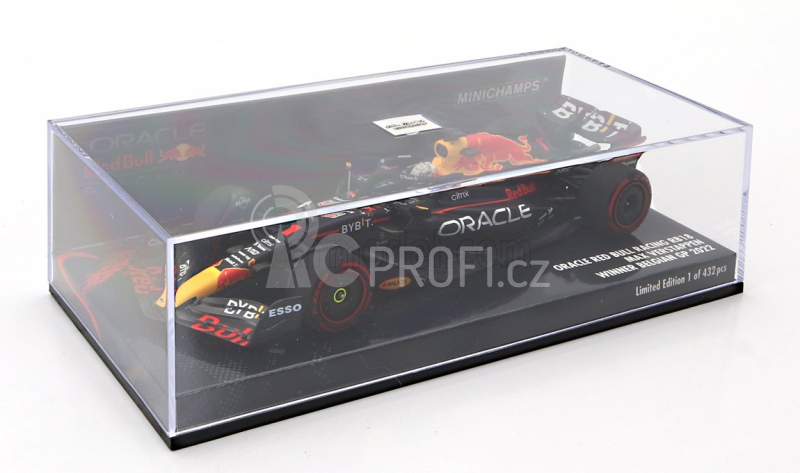 Minichamps Red bull F1  Rb18 Team Oracle Red Bull Racing N 1 World Champion Winner Belgium Gp 2022 Max Verstappen 1:43 Matná Modrá Žlutá Červená