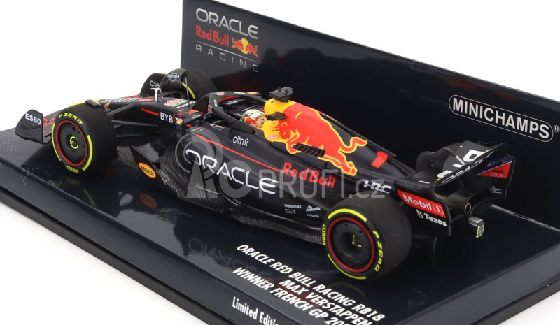 Minichamps Red bull F1 Rb18 Team Oracle Red Bull Racing N 1 World Champion Winner French Gp 2022 Max Verstappen 1:43 Matná Modrá Žlutá Červená