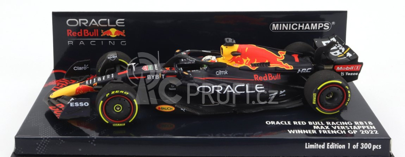 Minichamps Red bull F1 Rb18 Team Oracle Red Bull Racing N 1 World Champion Winner French Gp 2022 Max Verstappen 1:43 Matná Modrá Žlutá Červená