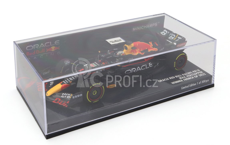 Minichamps Red bull F1 Rb18 Team Oracle Red Bull Racing N 1 World Champion Winner French Gp 2022 Max Verstappen 1:43 Matná Modrá Žlutá Červená