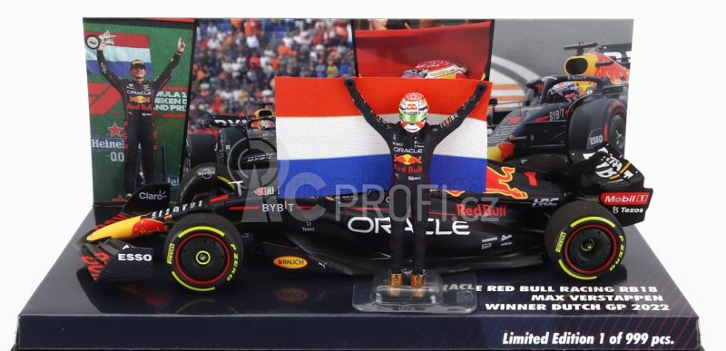 Minichamps Red bull F1 Rb18 Oracle Red Bull Racing s vlajkou a figurkou N 1 1:43