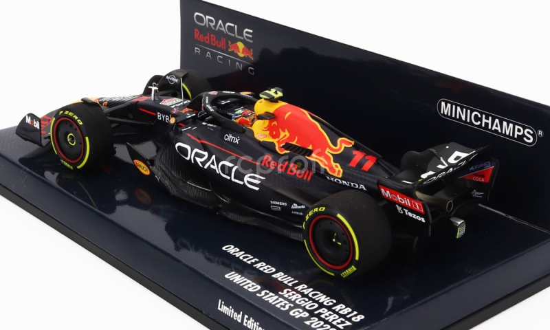 Minichamps Red bull F1  Rb18 Team Oracle Red Bull Racing N 11 Austin Usa Gp 2022 Sergio Perez 1:43 Matná Modrá Žlutá Červená