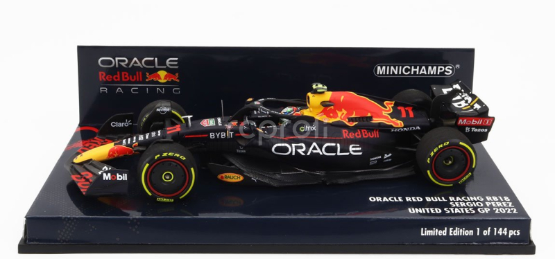 Minichamps Red bull F1  Rb18 Team Oracle Red Bull Racing N 11 Austin Usa Gp 2022 Sergio Perez 1:43 Matná Modrá Žlutá Červená