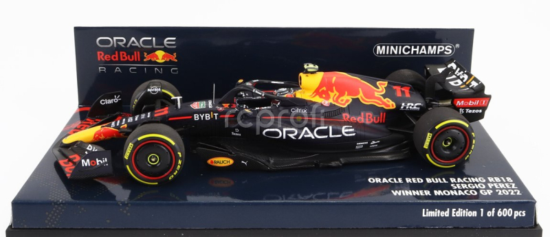 Minichamps Red bull F1  Rb18 Team Oracle Red Bull Racing N 11 Winner Monaco Gp 2022 Sergio Perez 1:43 Matná Modrá Žlutá Červená