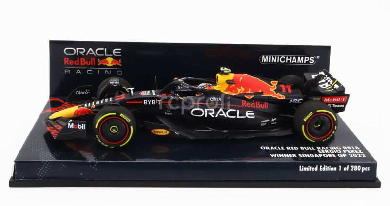 Minichamps Red bull F1  Rb18 Team Oracle Red Bull Racing N 11 Winner Singapore Gp 2022 Sergio Perez 1:43 Matná Modrá Žlutá Červená