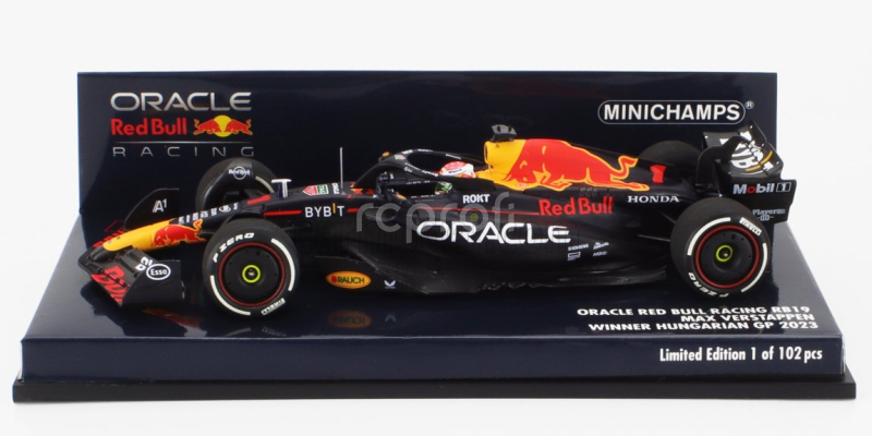 Minichamps Red bull F1  Rb19 Team Oracle Red Bull Racing N 1 World Champion Winner Hungarian Gp 2023 Max Verstappen 1:43 Matt Blue