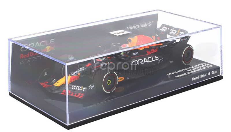 Minichamps Red bull F1  Rb19 Team Oracle Red Bull Racing N 1 World Champion Winner Hungarian Gp 2023 Max Verstappen 1:43 Matt Blue