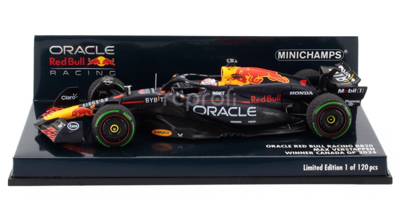 Minichamps Red bull F1  Rb20 Team Oracle Red Bull Racing N 1 World Champion Winner Canada Gp 2024 Max Verstappen 1:43 Modrá Žlutá Červená