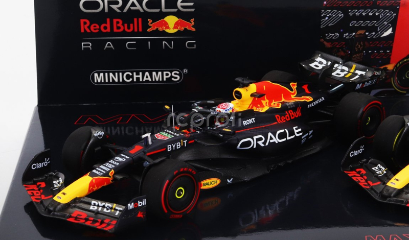 Minichamps Red bull Set 2x F1  Rb19 Team Oracle Red Bull Racing N 1 World Champion 2nd Sprint Race + Winner Qatar Gp 2023 Max Verstappen 1:43 Matt Blue