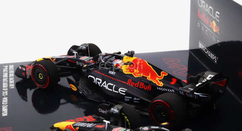 Minichamps Red bull Set 2x F1  Rb19 Team Oracle Red Bull Racing N 1 World Champion 2nd Sprint Race + Winner Qatar Gp 2023 Max Verstappen 1:43 Matt Blue