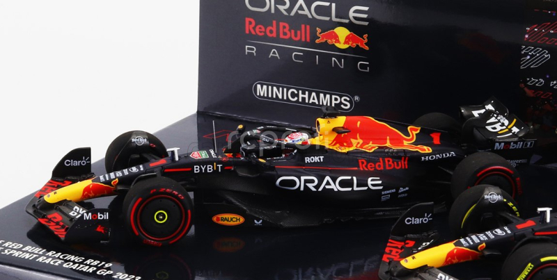 Minichamps Red bull Set 2x F1  Rb19 Team Oracle Red Bull Racing N 1 World Champion 2nd Sprint Race + Winner Qatar Gp 2023 Max Verstappen 1:43 Matt Blue