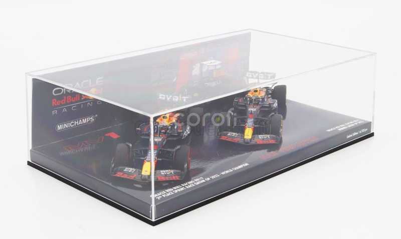 Minichamps Red bull Set 2x F1  Rb19 Team Oracle Red Bull Racing N 1 World Champion 2nd Sprint Race + Winner Qatar Gp 2023 Max Verstappen 1:43 Matt Blue