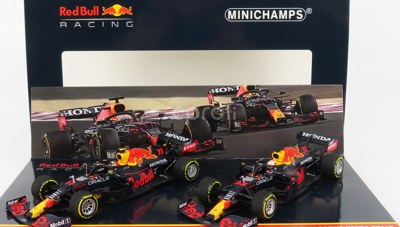 Minichamps Red bull Set F1  2x F1  Rb16b Honda Ra620h Team Red Bull Racing N 33 Max Verstappen 2021 World Champion + N 11 2021 Sergio Perez 1:43 Matná Modrá Žlutá Červená