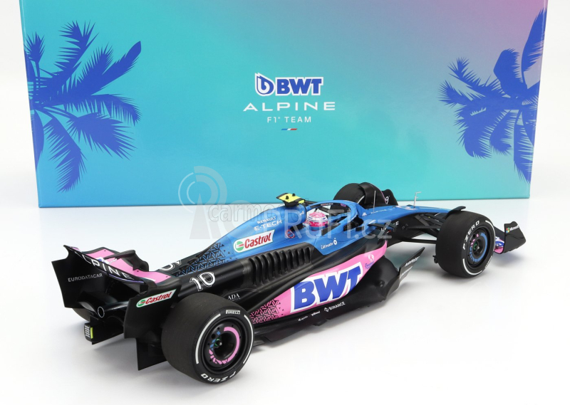 Minichamps Renault F1  A523 Team Bwt Alpine N 10 8th Miami Gp With Pit Board 2023 Pierre Gasly 1:18 Modrá Černá Růžová