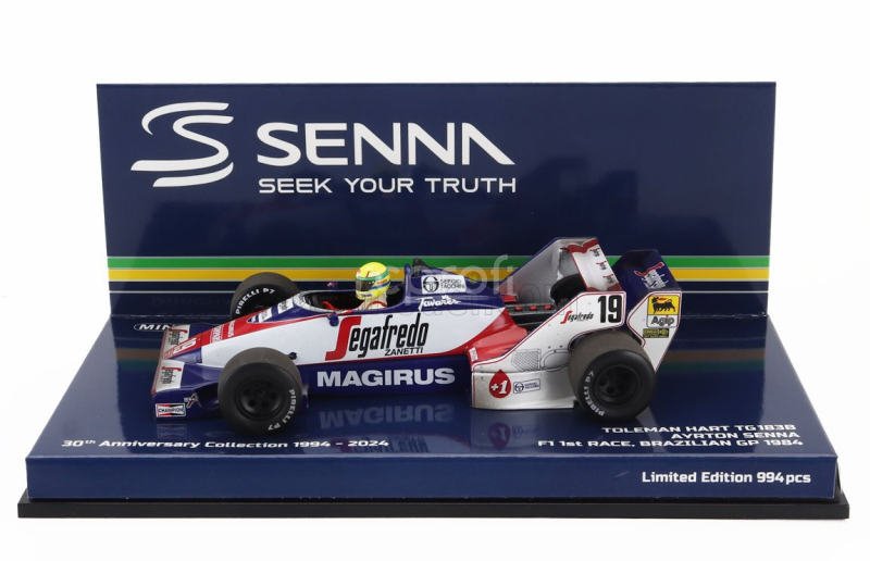 Minichamps Toleman F1  Tg183b Hart N 19 Brazilian Gp Dirty Version 1984 Ayrton Senna 1:43 Bílá Modrá Červená