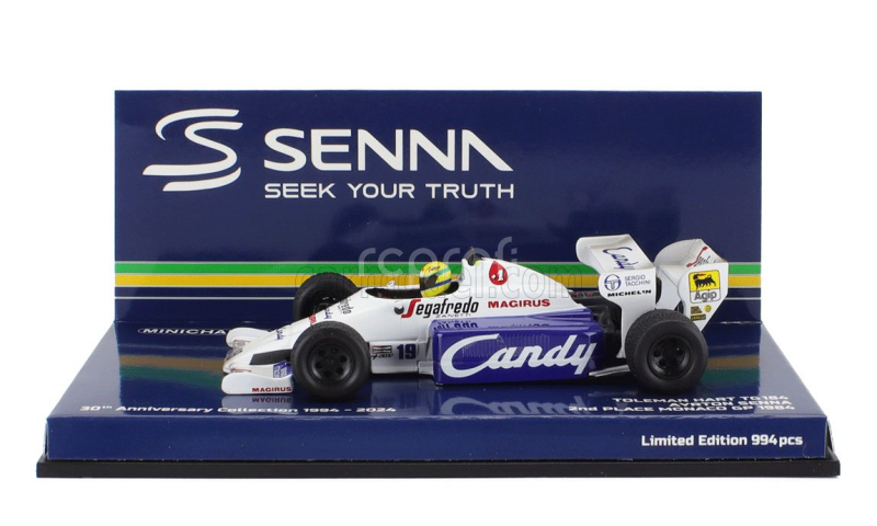 Minichamps Toleman F1  Tg184 Hart Turbo N 19 2nd Monaco Gp Dirty Version 1984 Ayrton Senna 1:43 Bílá Modrá