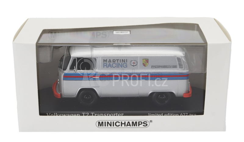 Minichamps Volkswagen T2 Delivery Van Porsche Renndienst Martini Racing Design 1972 1:43 Silver
