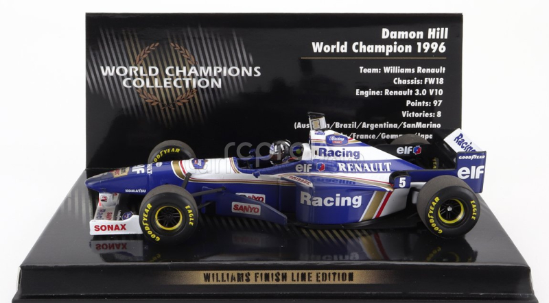 Minichamps Williams F1  Fw18 Renault N 5 World Champion Dirty Version Season 1996 Damon Hill 1:43 Modrá Bílá