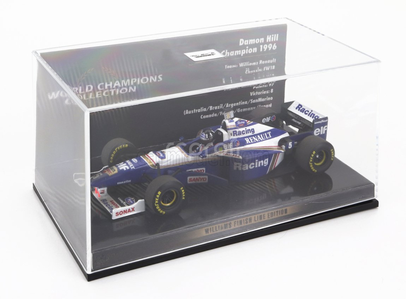 Minichamps Williams F1  Fw18 Renault N 5 World Champion Dirty Version Season 1996 Damon Hill 1:43 Modrá Bílá