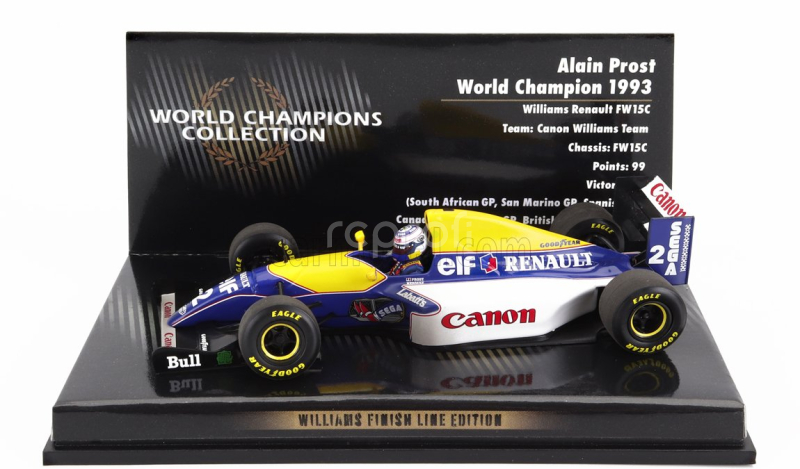 Minichamps Williams F1  Renault Fw15 N 2 World Champion Dirty Version Season 1993 Alain Prost 1:43 Modrá Žlutá Modrá