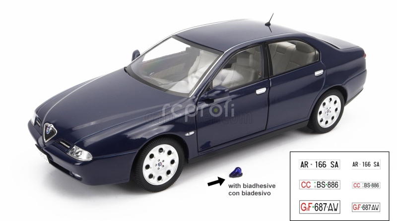 Mitica-diecast Alfa romeo 166 2.0 Twin Spark (with  Decals Comando Carabinieri - Comando Gdf E Civile) 1998 - Police (lampeggiante Applicabile Con Biadesivo - Flashing Light With Double-sided Tape) 1:18 Blue