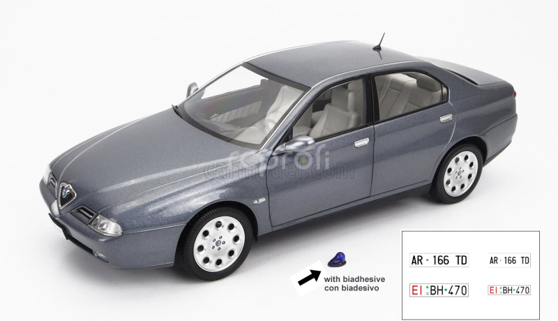 Mitica-diecast Alfa romeo 166 2.4 Jtd (with  Decals Comando Esercito Italiano E Civile) 1998 – (lampeggiante Applicabile Con Biadesivo - Flashing Light With Double-sided Tape) 1:18 Nettuno Grey Met