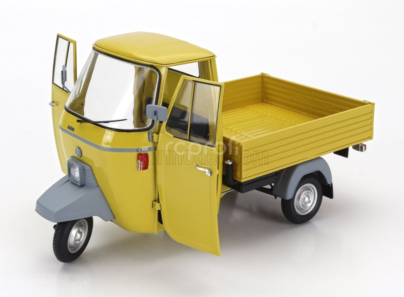 Mitica-diecast Piaggio Ape P501 Open 1979 - Con Vetrina - With Showcase 1:18 Giallo Texas
