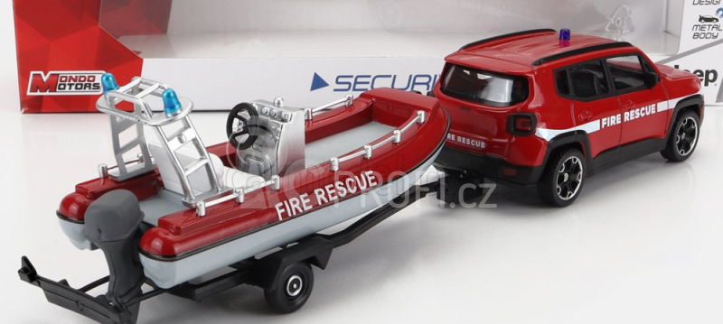 Mondomotors Jeep Renegade Fire Engine Con Carrello E Gommone 2017 - Trailer And Motorboat 1:43 Červená Bílá