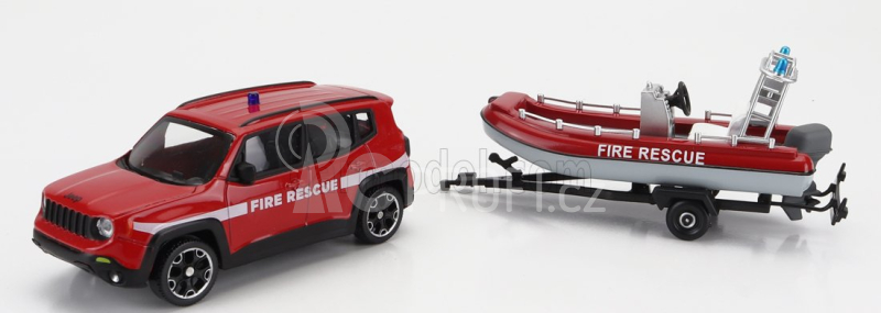 Mondomotors Jeep Renegade Fire Engine Con Carrello E Gommone 2017 - Trailer And Motorboat 1:43 Červená Bílá