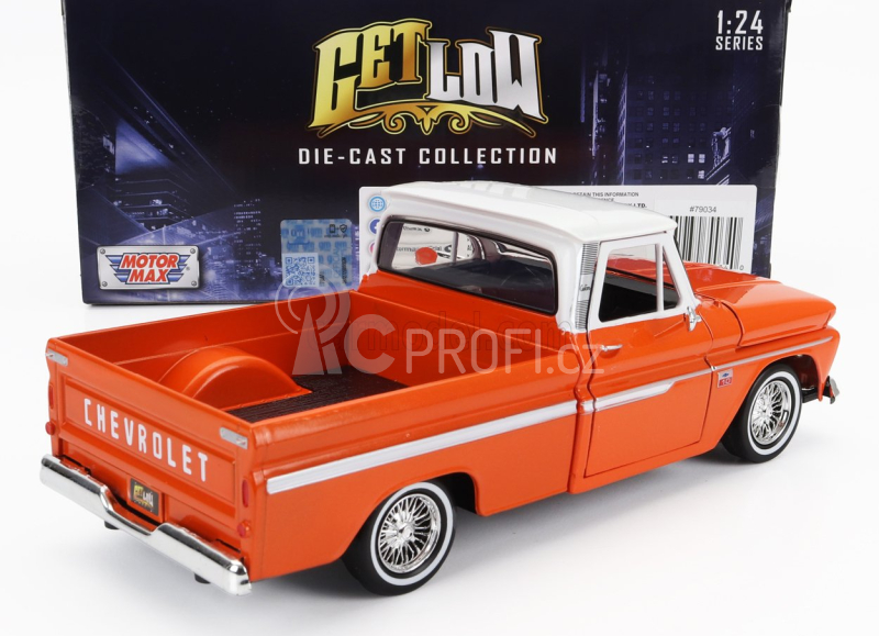 Motor-max Chevrolet Chevy C-10 Fleetside Pick-up Custom 1966 1:24 Oranžová S Bílou