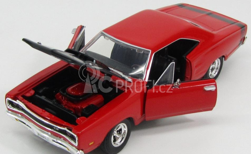 Motor-max Dodge Coronet Coupe 2-door Six Pack 1969 - Super Bee 1:24 Červený Mat Černý