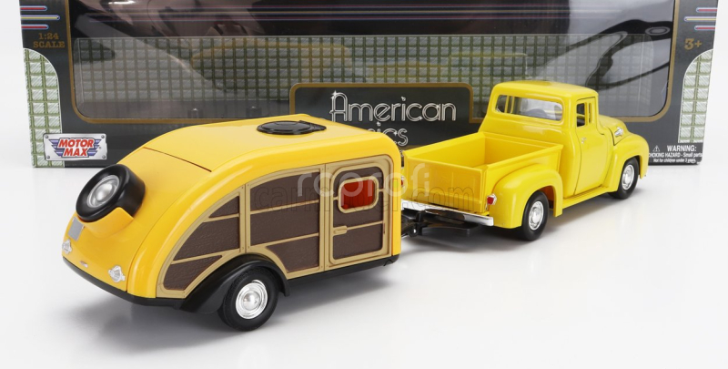 Motor-max Ford usa F-100 Pick-up With Trailer Roulotte 1955 1:24 Žluté Dřevo