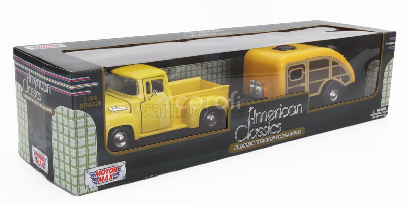 Motor-max Ford usa F-100 Pick-up With Trailer Roulotte 1955 1:24 Žluté Dřevo