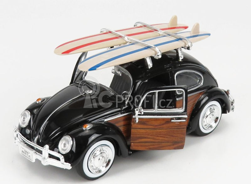 Motor-max Volkswagen Beetle With Surfboard 1968 1:24 Černé Dřevo