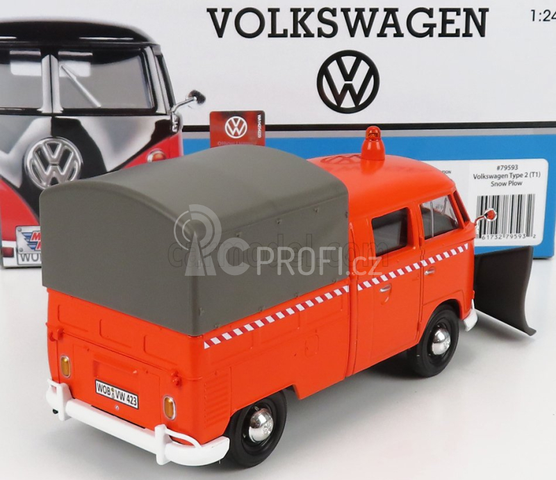 Motor-max Volkswagen T1 Pick-up Double Cabine Spazzaneve - Snowplow 1962 1:24 Orange