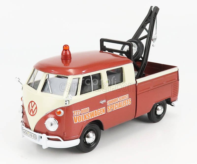 Motor-max Volkswagen T1 Type 2 Double Cabine Pick-up 1961 - Carro Attrezzi - Wrecker Road Service 1:24 Hnědá Béžová