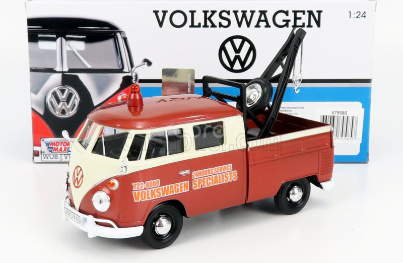 Motor-max Volkswagen T1 Type 2 Double Cabine Pick-up 1961 - Carro Attrezzi - Wrecker Road Service 1:24 Hnědá Béžová