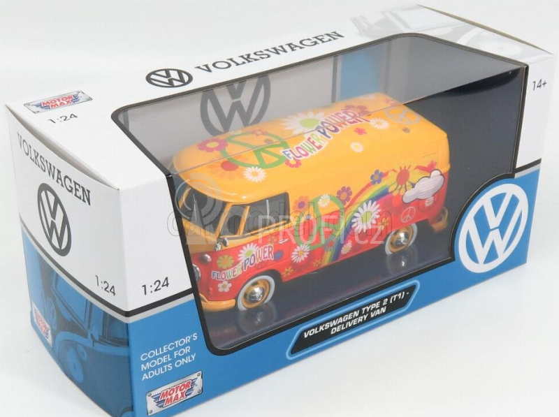 Motor-max Volkswagen T1 Type 2 Van Flower Prower 1962 1:24 Oranžová Červená