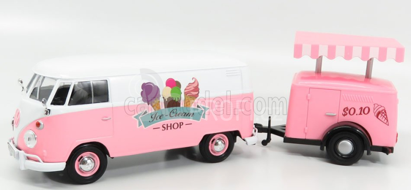 Motor-max Volkswagen T1 Type 2 Van Ice Cream With Trailer 1962 1:24 Bílá Růžová