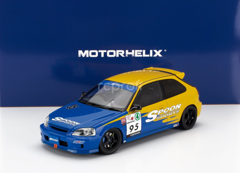 Motorhelix Honda Civic Ek9 Type R Spoon N 95 Racing With Engine And Accessories 1999 1:18 Modrá Žlutá