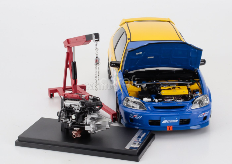 Motorhelix Honda Civic Ek9 Type R Spoon N 95 Racing With Engine And Accessories 1999 1:18 Modrá Žlutá